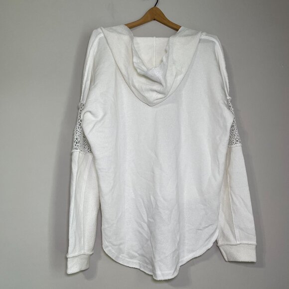 Women's XL Live Well White Embroidered Sleeve Panel Hooded Sweater - Picture 6 of 8
